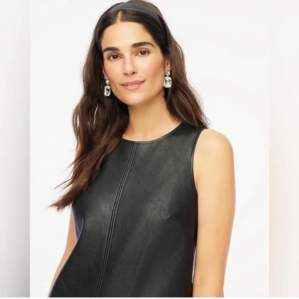 NWT! J. Crew Black Faux-Leather Sleeveless Shift Dress. Size 10.